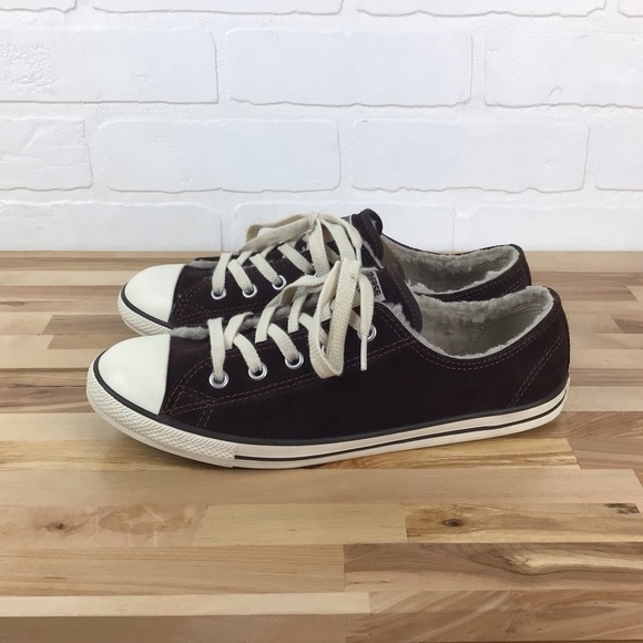 Converse suede sherpa lining All Star brown white sneakers sherpa size 8 - Picture 2 of 15